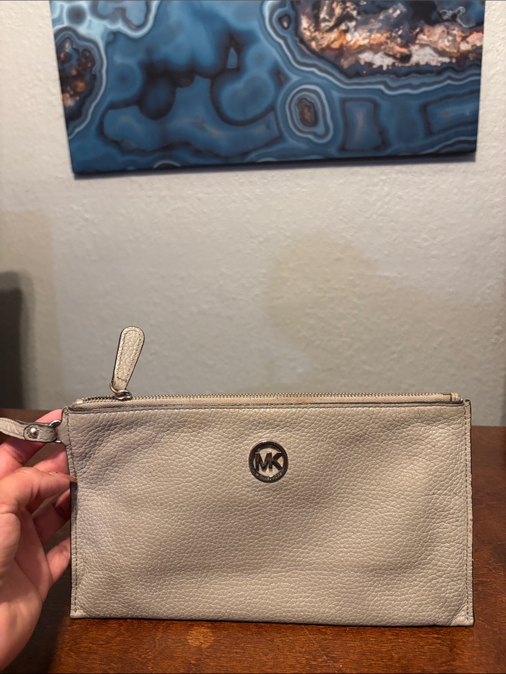 Michael Kors Pebbled Leather Wristlet - Taupe Gray